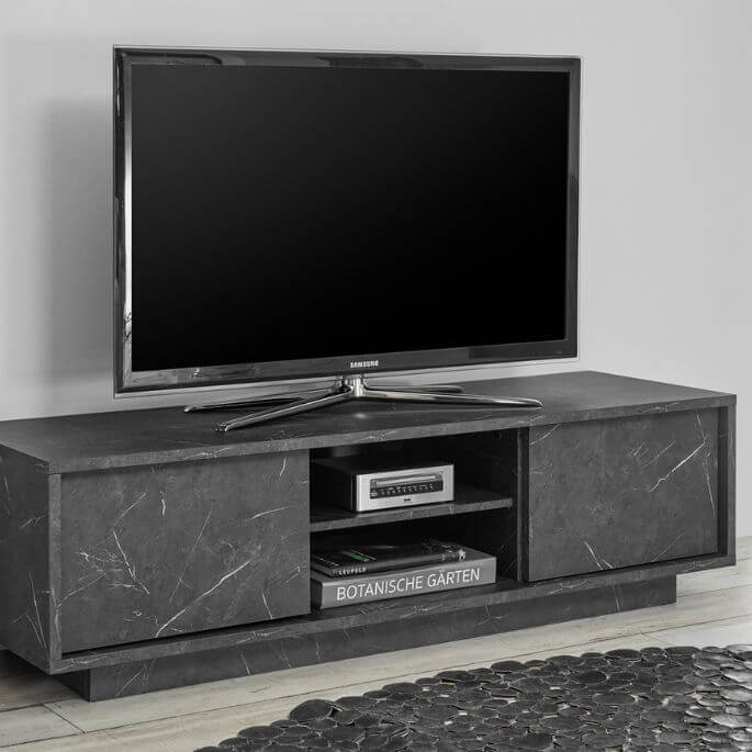 Meuble TV moderne 139 cm noir marbré Carrat